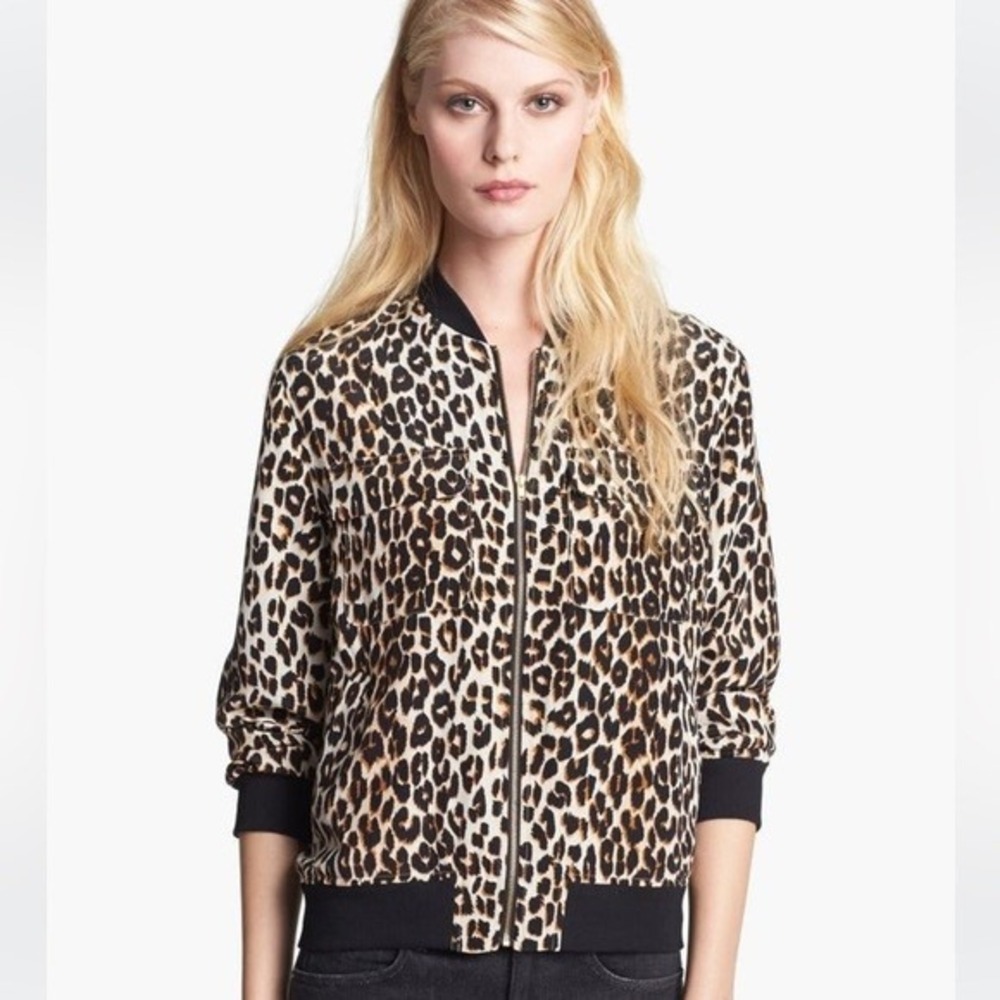 Equipment Abbot Silk Leopard Print Bomber Jacket‎ Womens Small Full Zip